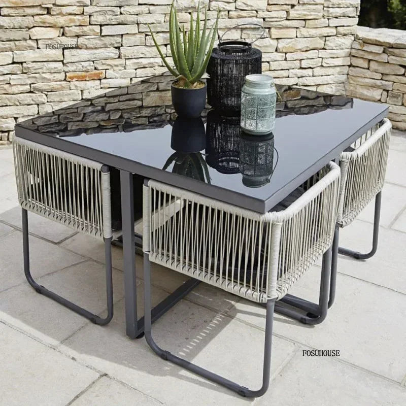 Outdoor PE Rattan Table and Chair Set Garden Furniture for Balcony Courtyard and Villa