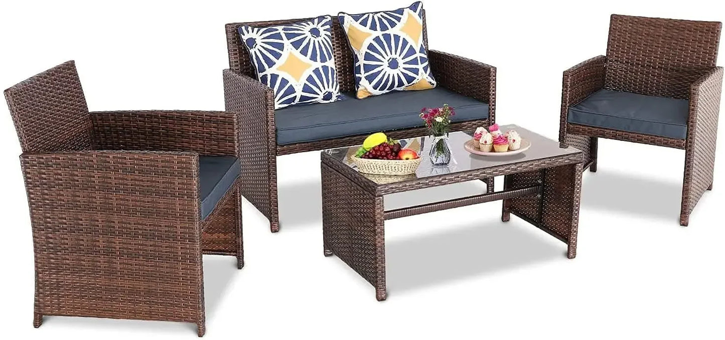3 4 5 Pieces Patio Furniture Sets Outdoor Sectional Wicker Set Outdoor Conversation Set Patio Loveseats with Coffee Table