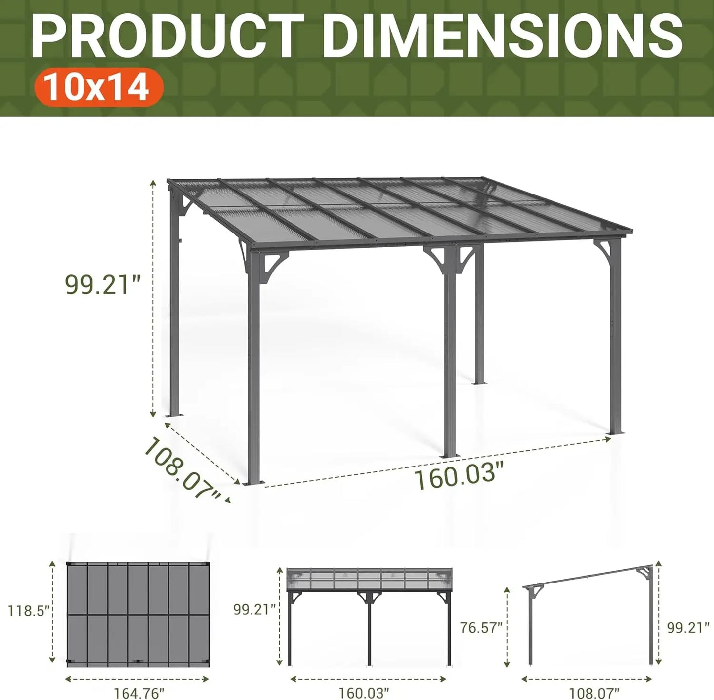 10x14 FT Gazebo Splicable Pergola with Aluminum Frame Wall Mounted Gazebo and Pergola Awnings for Patio Clearance