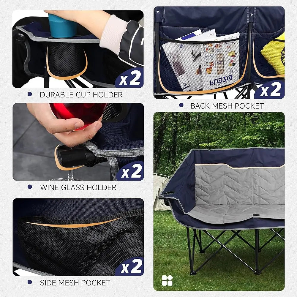 Hign-concerned Double Camping Chair Loveseat Cup Holders