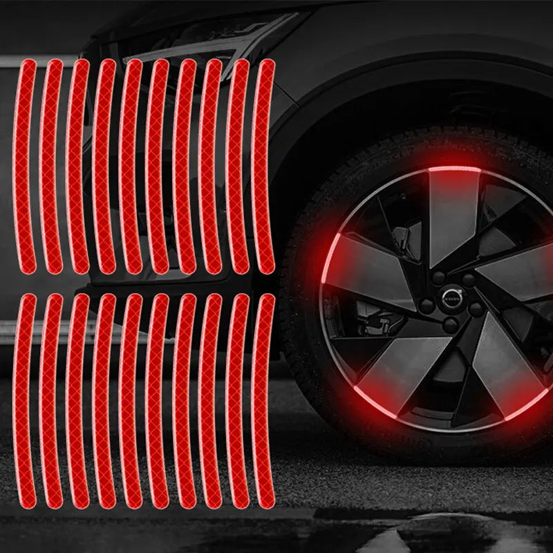 20 Pieces Car Tire Rim Reflective Stickers Night Safety Warning Strip Motorcycle Bike Auto Wheel Hub Reflector Decals