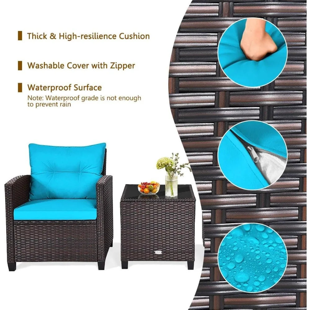 Patio Conversation Set with Washable Cushions and Coffee Table