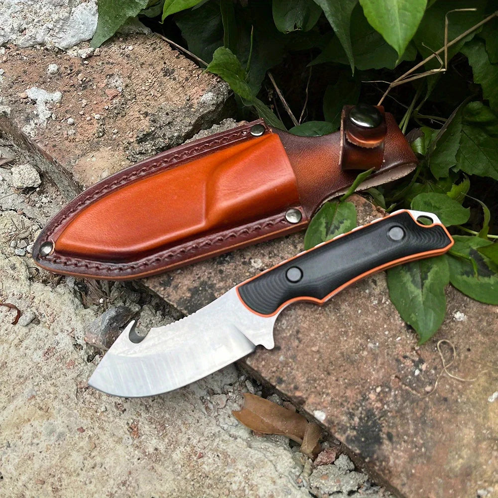Outdoor Fixed Knife with Leather Sheath for Camping and Hiking