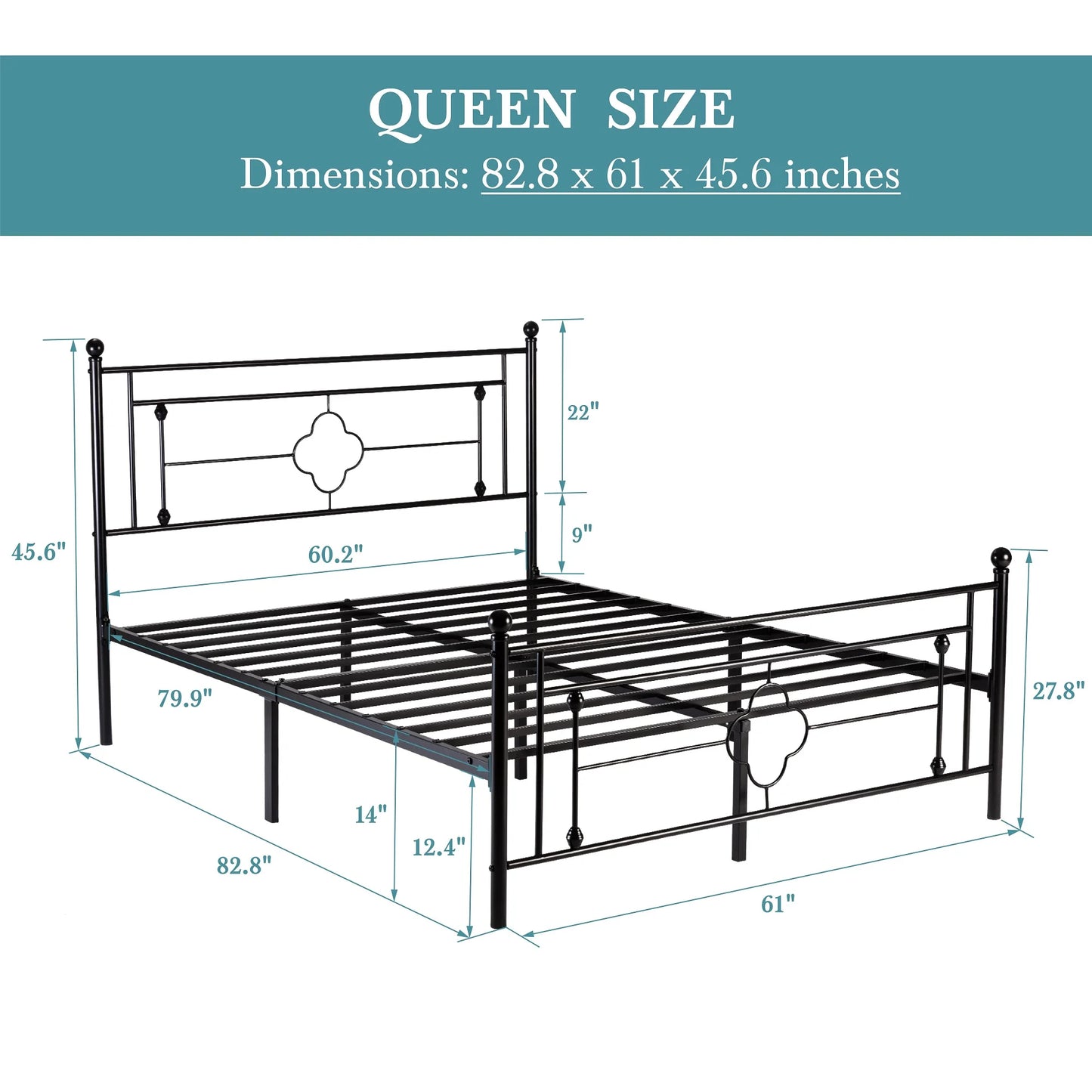 Hoomic Victorian Wrought Iron Headboard Platform Bed Frame