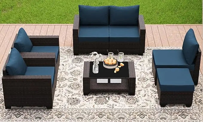 Patio Furniture Set 7 Pieces Conversation Set Wicker Outdoor Sectional Sofa Ergonomic Armrests Couch with Cushion