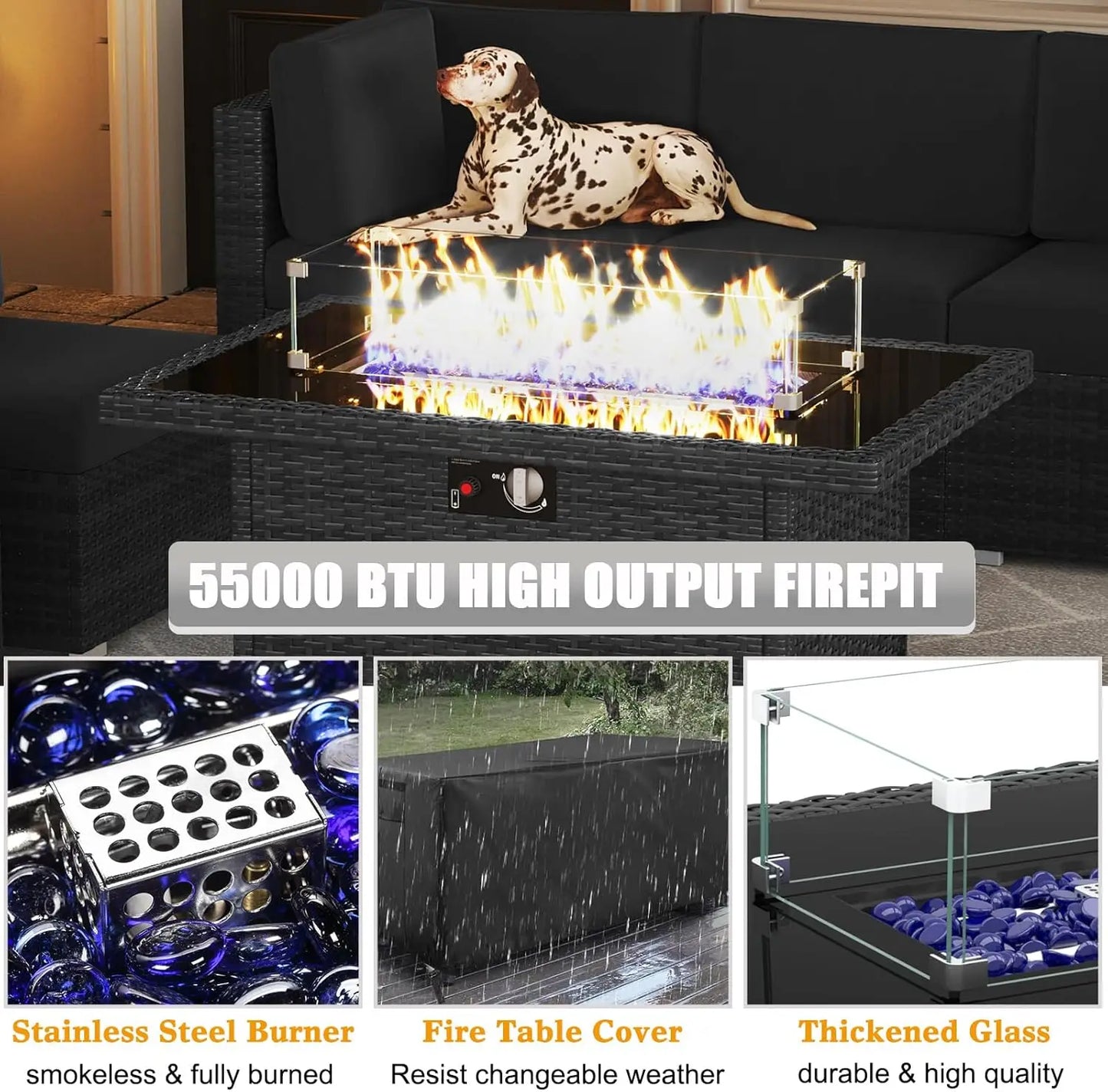 Outdoor Wicker Rattan Conversation Set With Fire Pit Table 15 Piece Patio Furniture Set