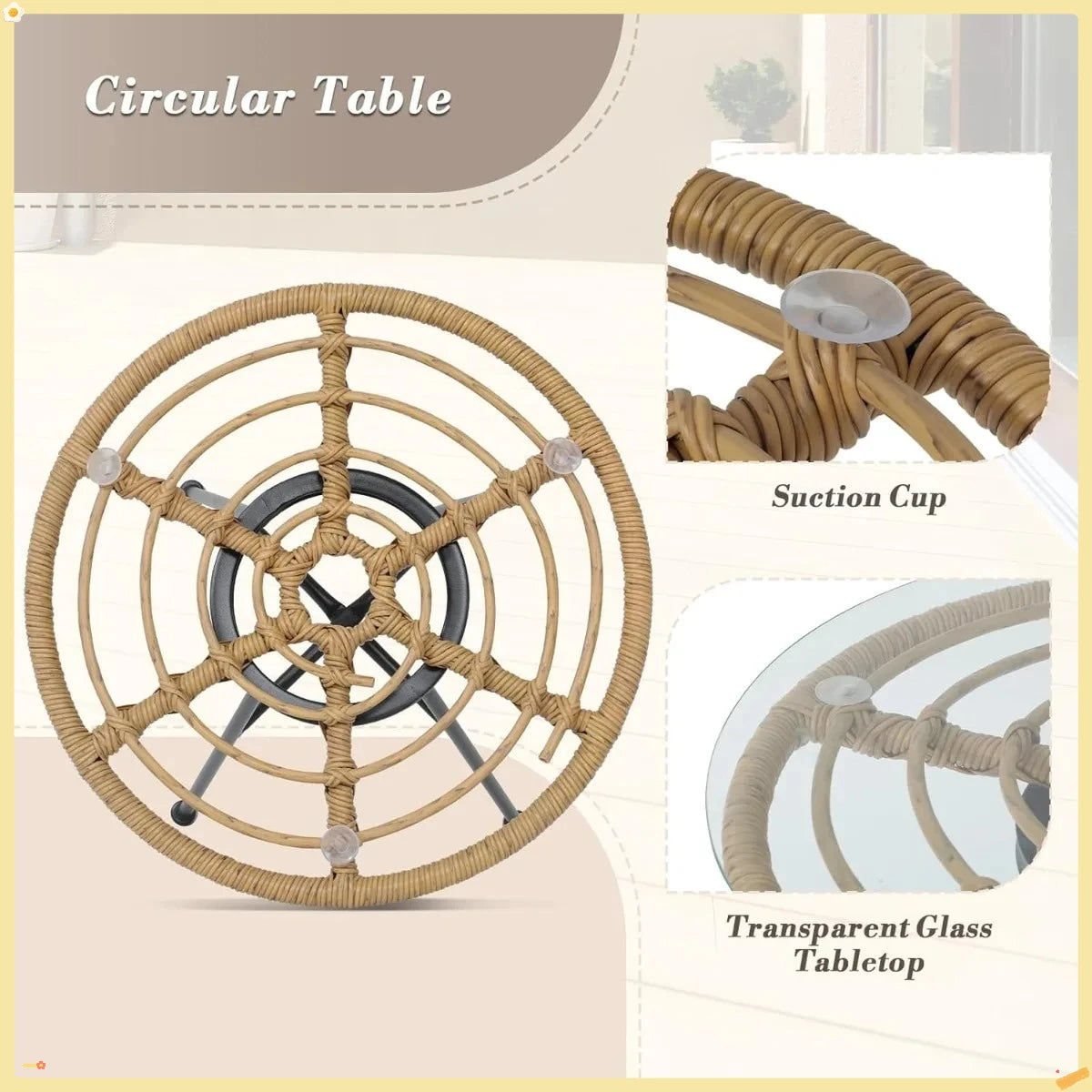 Folded 3 Piece Outdoor Patio Furniture Set Rattan Table And Chairs With Cushions