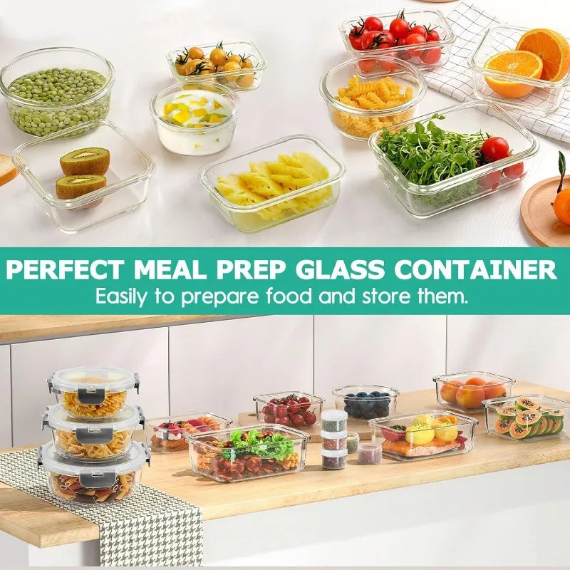 34pcs Glass Food Storage Containers With Lids Set Leak Proof