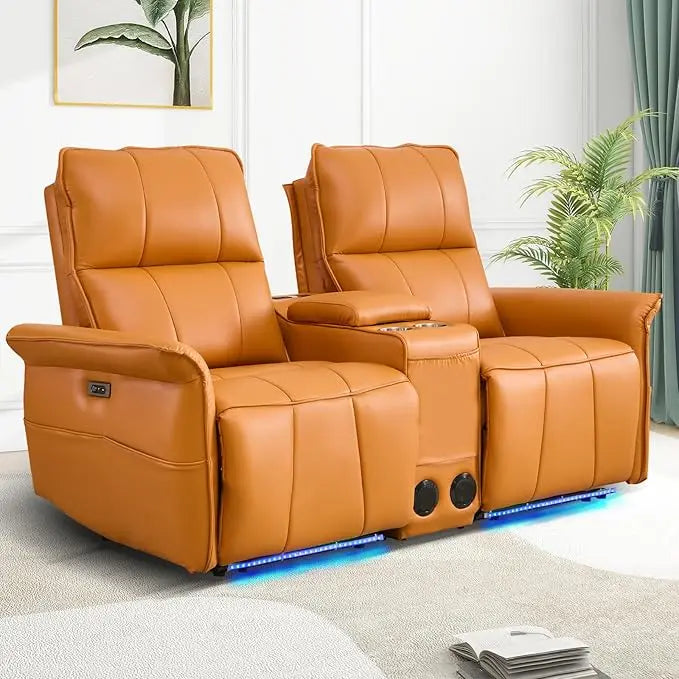 Electric Power Reclining Loveseat Sofa with Cup Holders