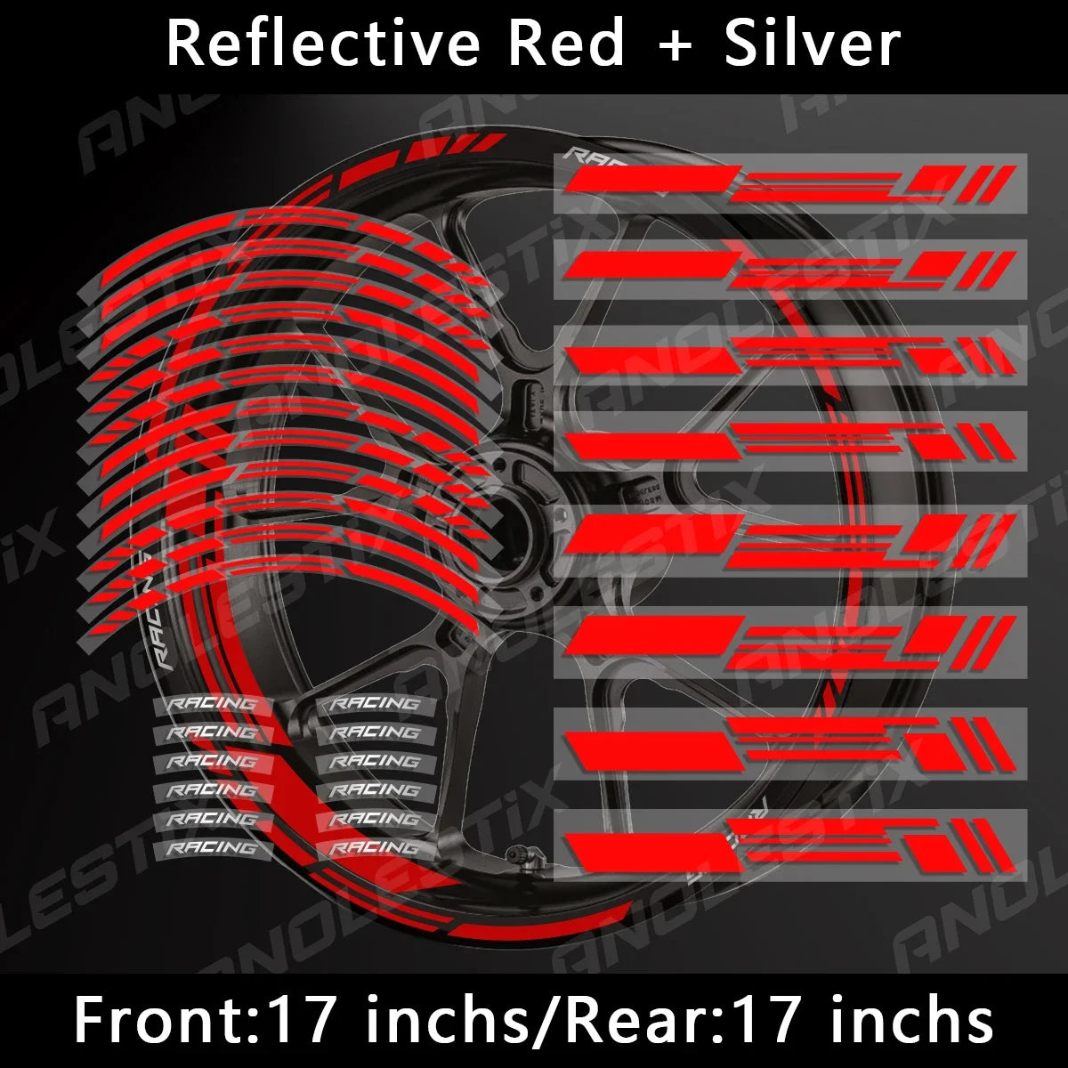 AnoleStix Reflective Motorcycle Wheel Stickers Rim Decal Kit