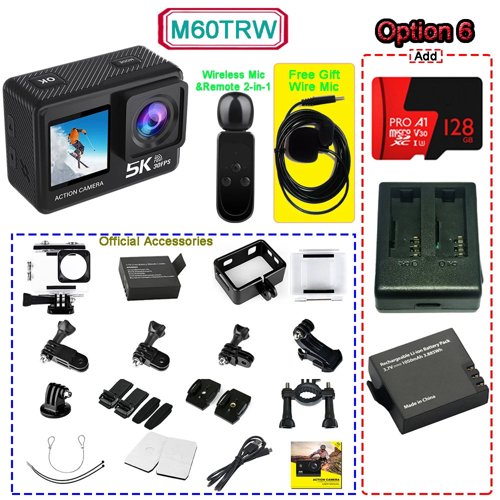 5K Action Camera with Dual Screen and Waterproof Design