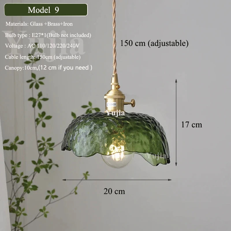 Multi Style Green Glass Pendant Light Vintage Light Fixtures Modern Chandelier Lamp for Kitchen Island