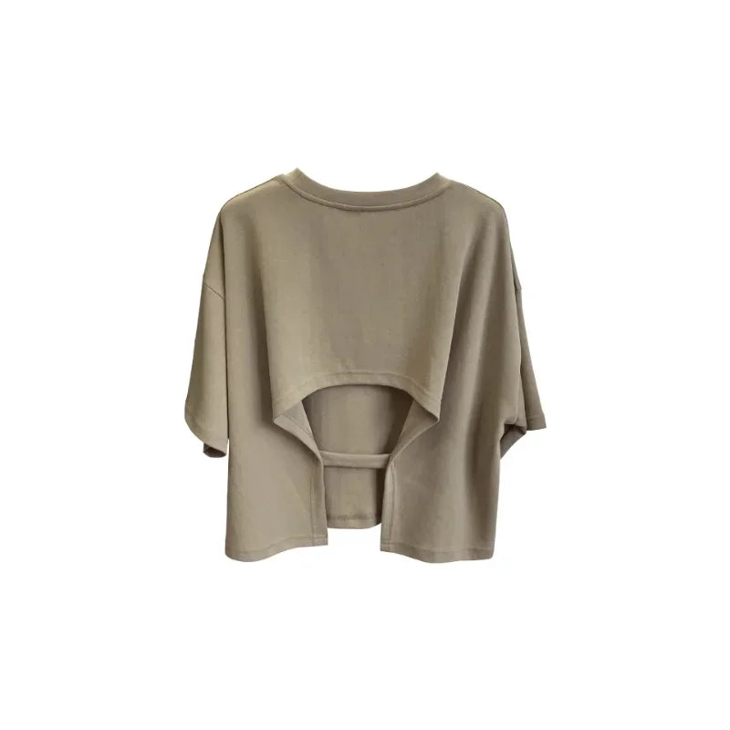 Casual Backless T-Shirt for Women Summer Loose Crop Top
