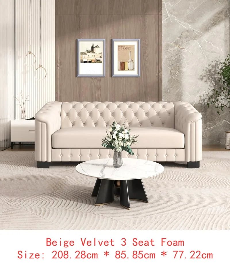 CN Sichuan VelvetUpholsteredSofaSetWithRubberWoodLegs PremiumGrade LuxuriousCraftsmanship EngineeredForDurability