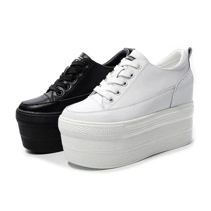 MVVJKE Genuine Leather Platform Sneakers For Women