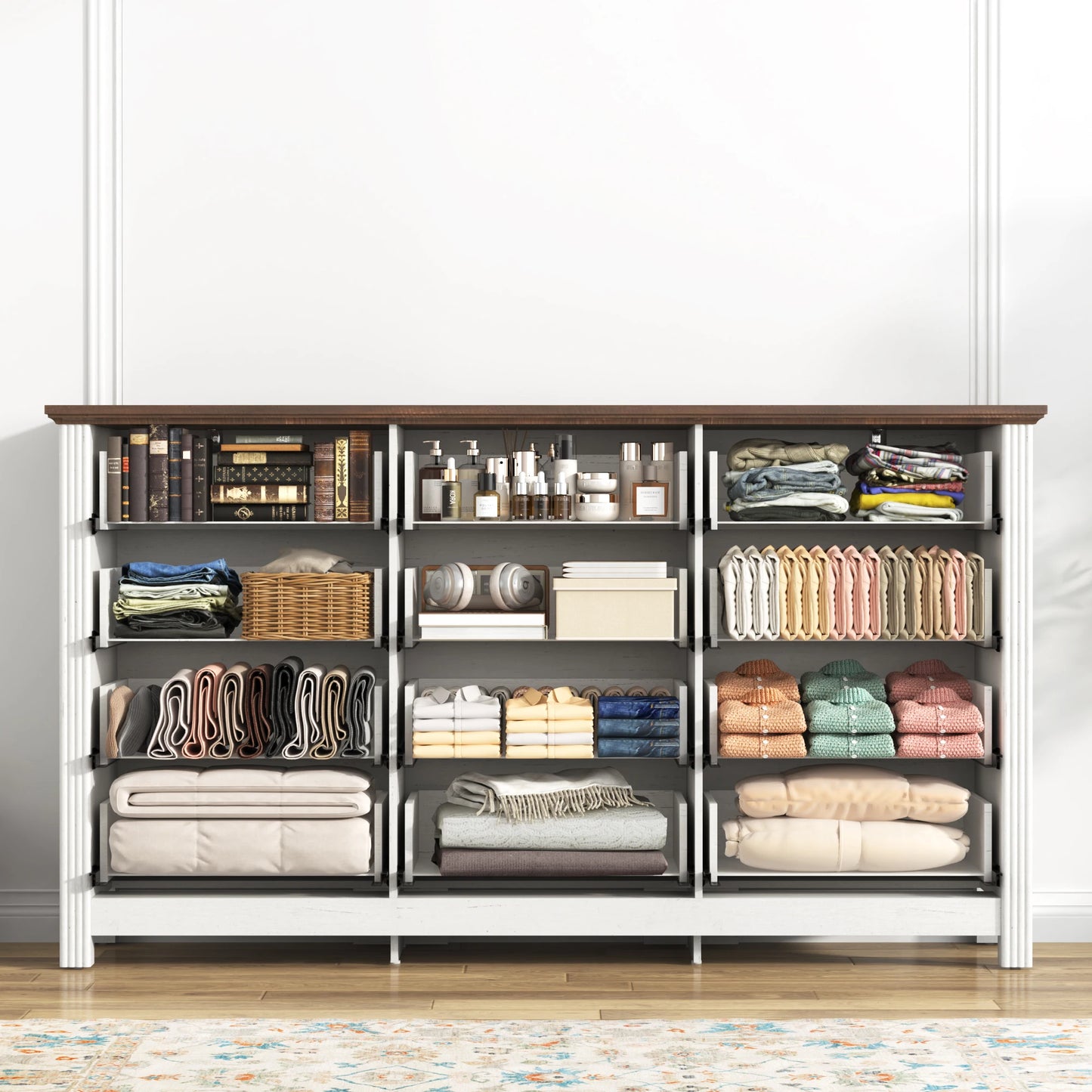 QiaoShiRen Modern Wood Dresser With 12 Drawers For Bedroom