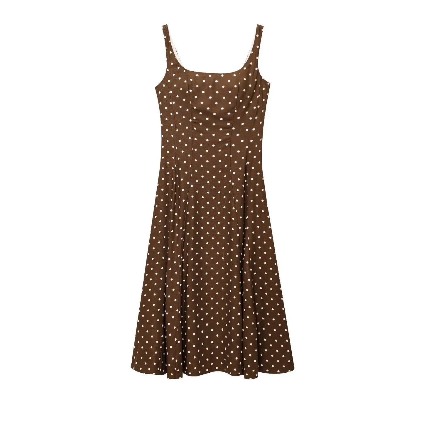 TRAFZA Vintage Polka Dot Suspender Midi Dress For Women