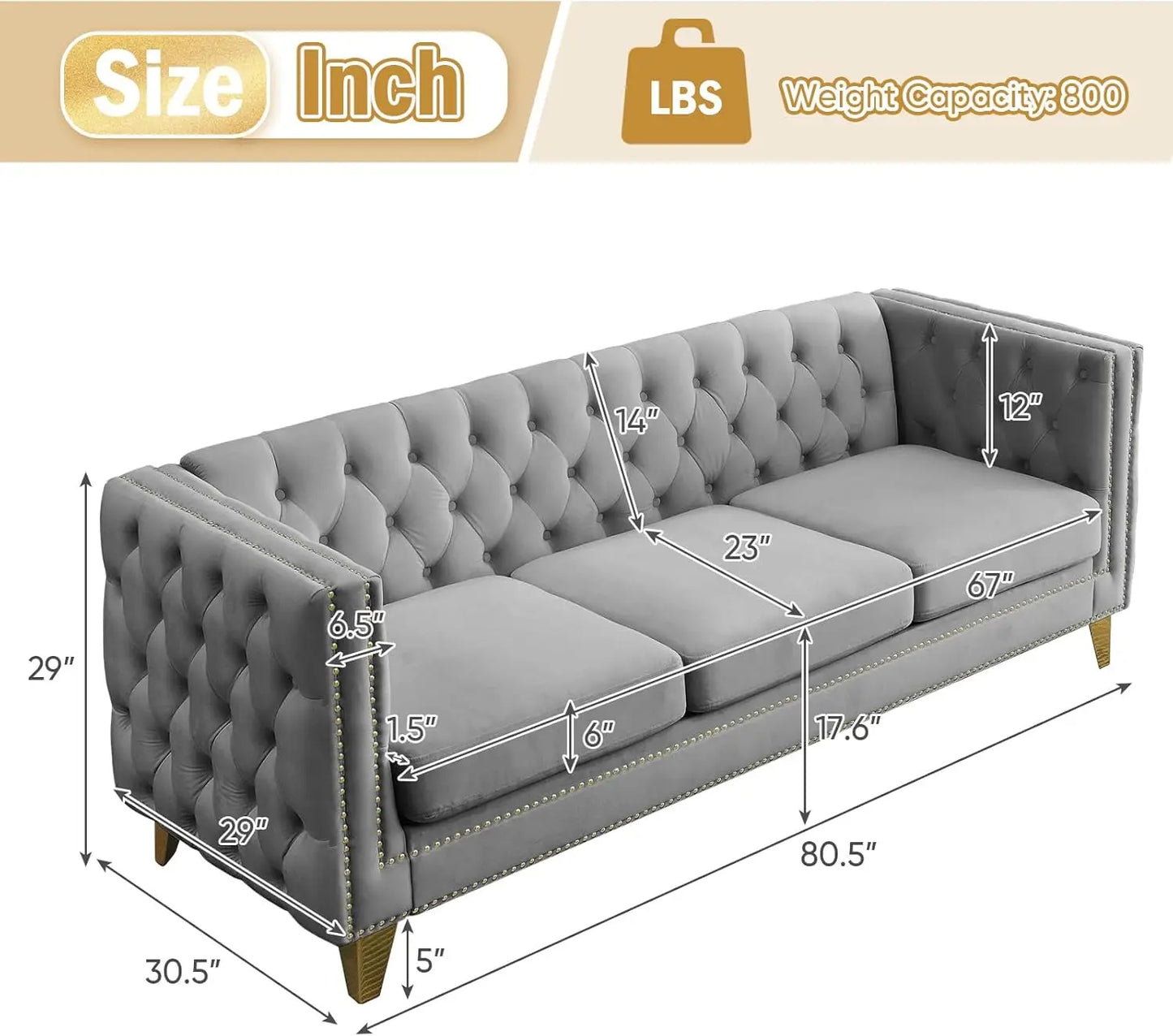 XMSJ Velvet Sofa Set Modern Tufted Rivet Decoration