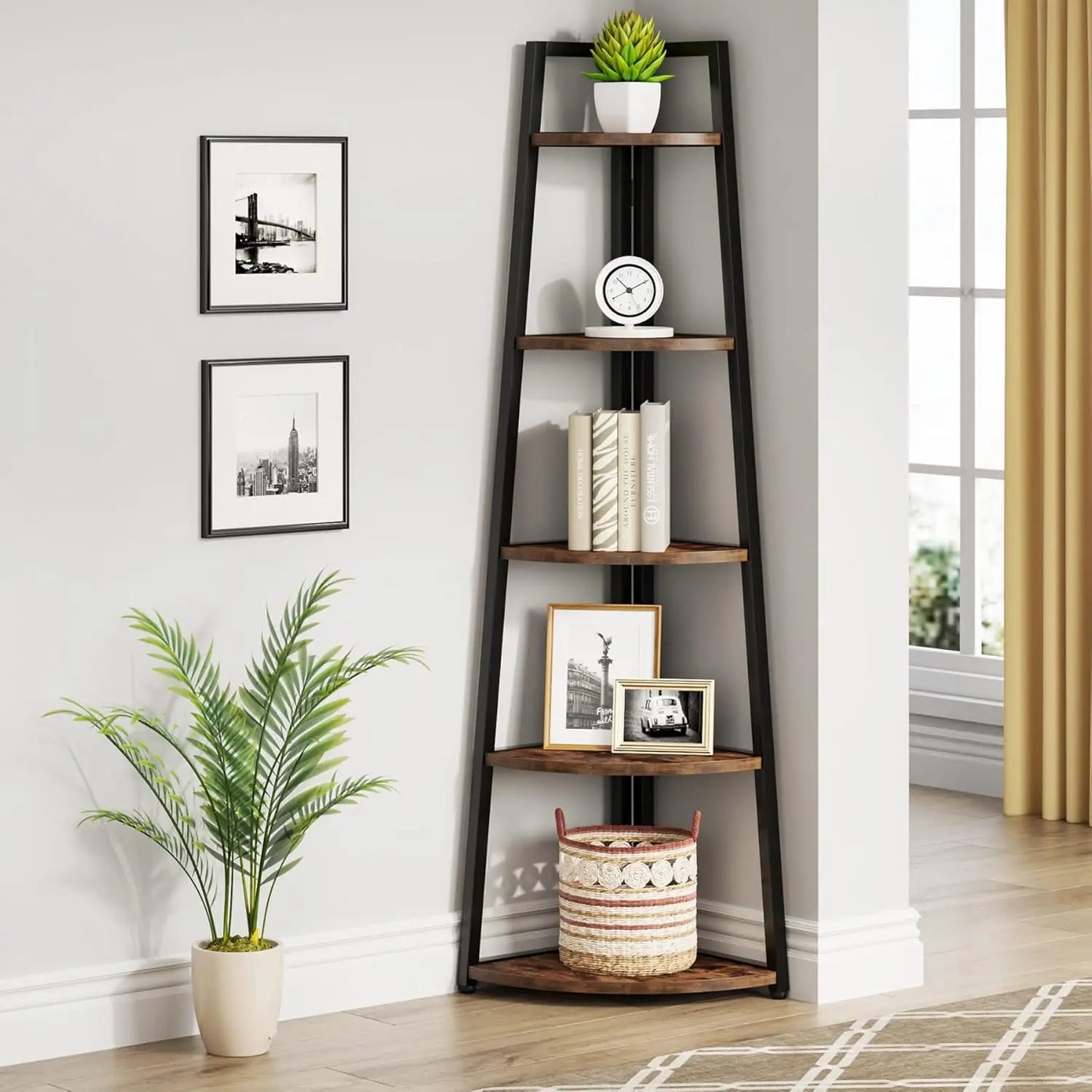 LITTLE TREE 5 Tier Corner Bookshelf And Bookcase Living Room