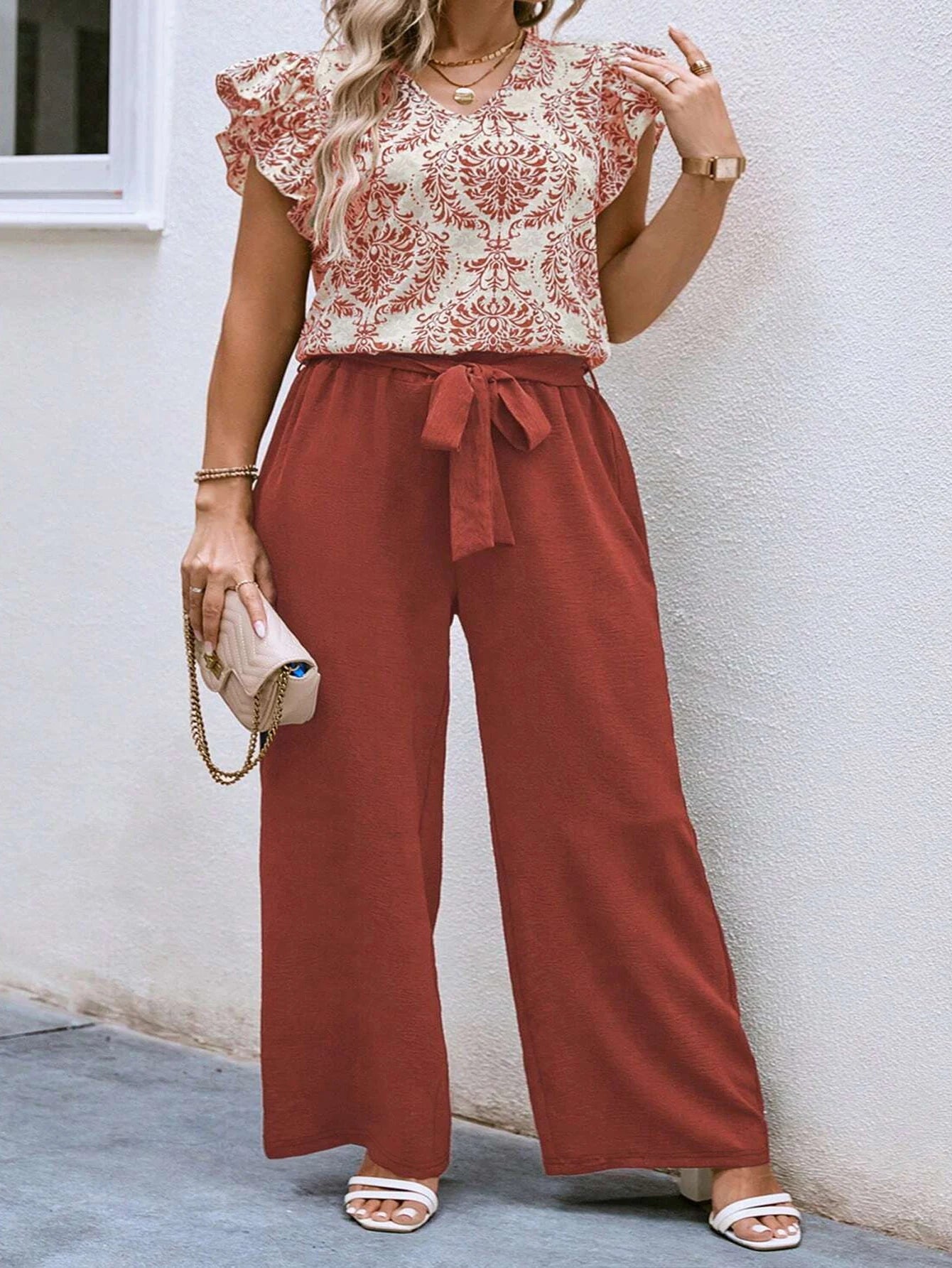 Plus Size Casual V-neck Two Piece Set for Summer