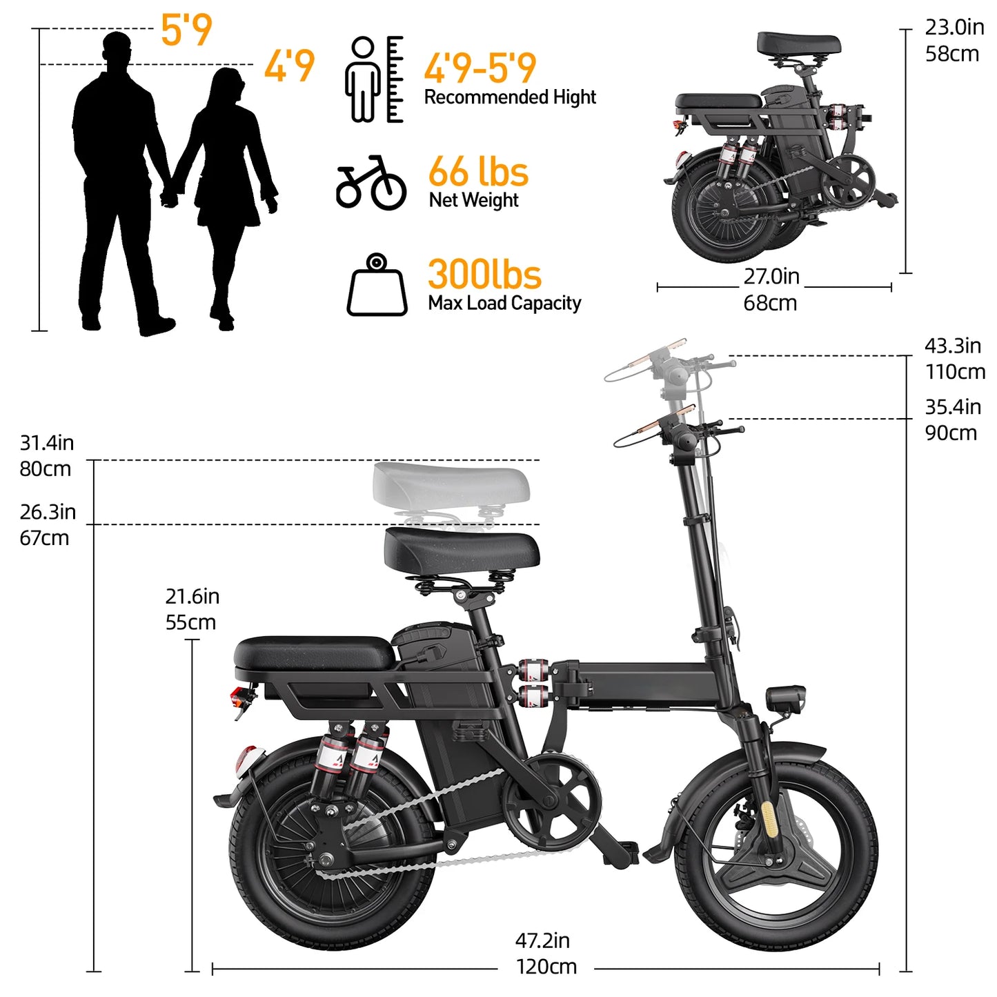 Origin Electric Folding Ebike 48V 20Ah 500W Brushless Motor