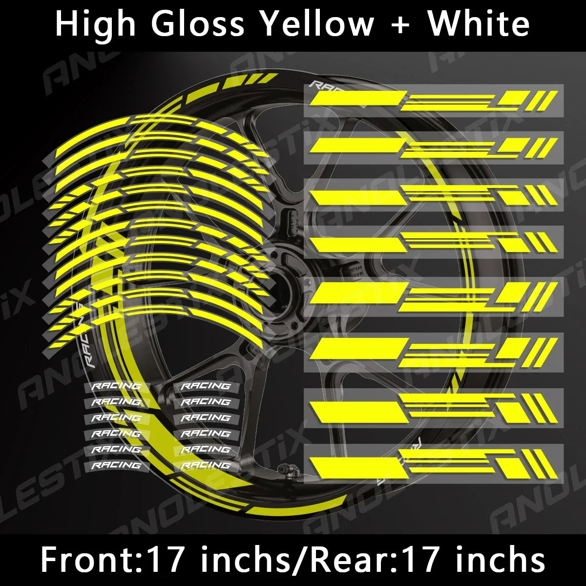 AnoleStix Reflective Motorcycle Wheel Stickers Rim Decal Kit