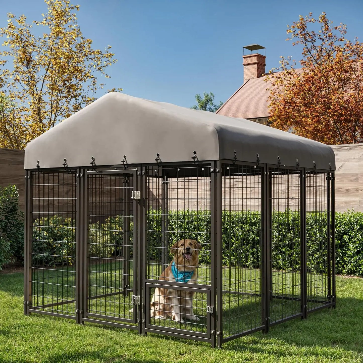 Heavy Duty 10X10FT Outdoor Dog Kennel with Roof and Double Lock Secure Cage for Pets