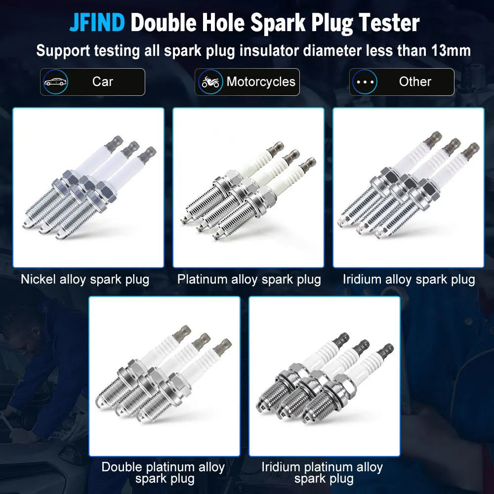 Spark Plug Tester Double Hole Diagnostic Tool 12V Auto Engine Ignition Detector 0-6000RPM