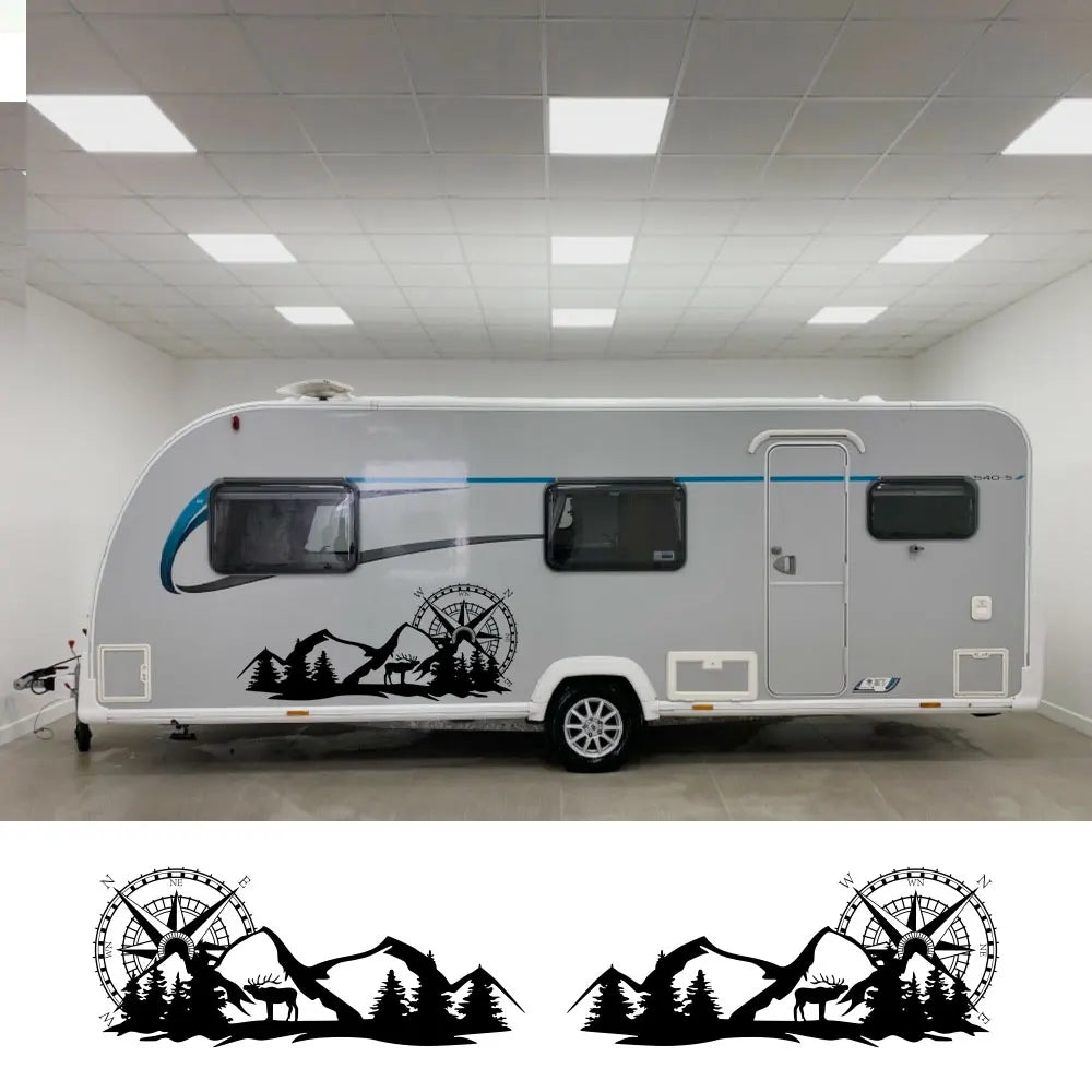 2PCS Car Stickers Mountain Graphics for Motorhome Horsebox Caravan RV Camper Van Body Decor Vinyl Decals Accessories