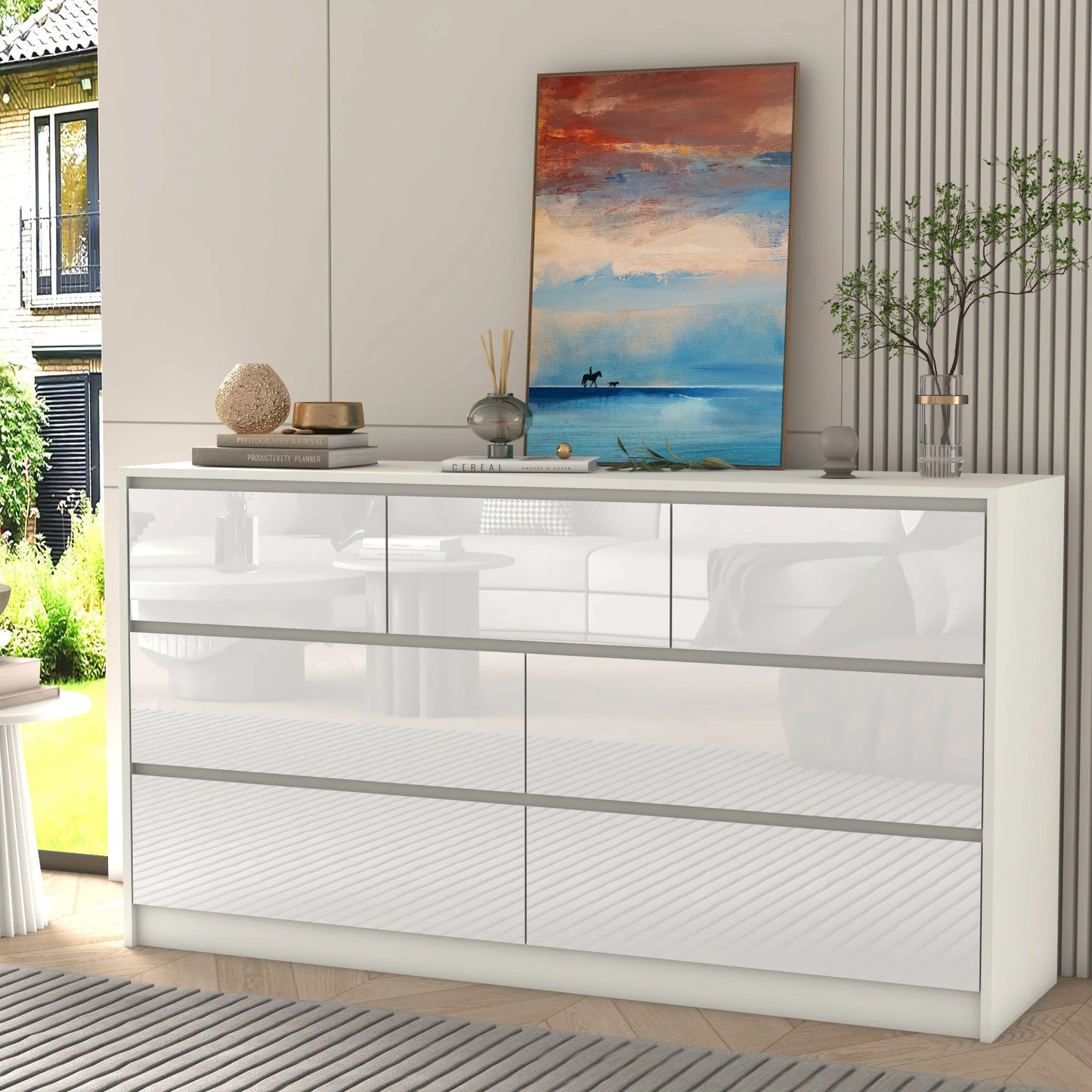 QiaoShiRen 7 Drawer Dresser Modern Wooden Chest Of Drawers
