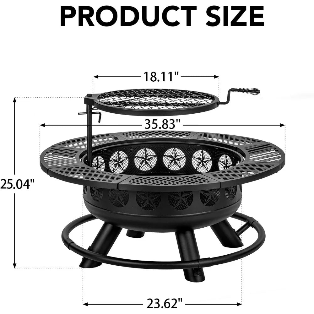 3-in-1 Outdoor Fire Pit With Cooking Grill For Backyard Fun