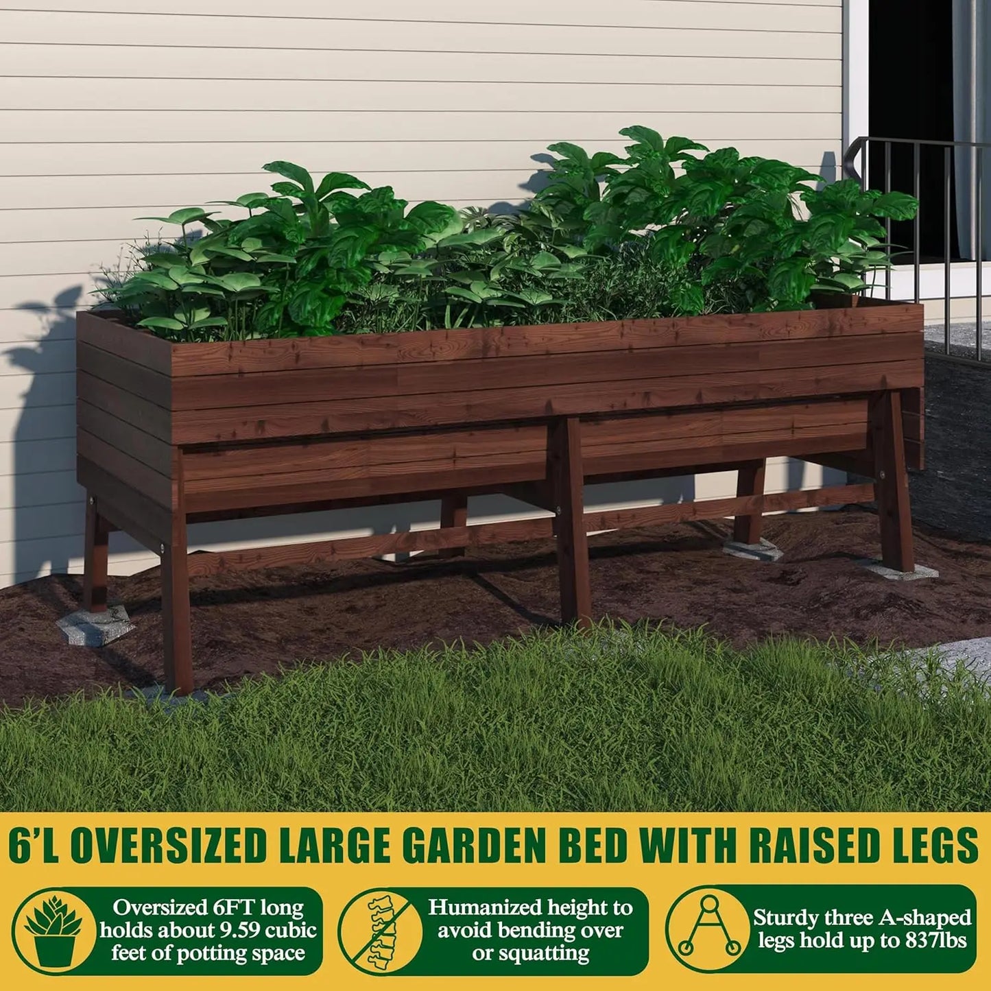 Cedar Raised Garden Bed with Detachable Liner for Vegetables