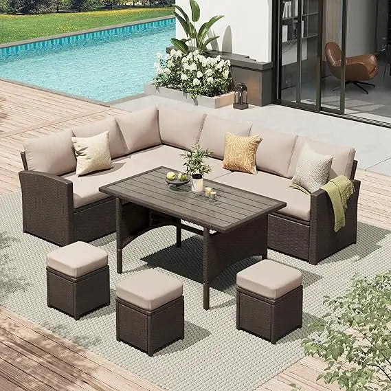TANGXU Outdoor Patio Furniture Set With Dining Table And Chairs All Weather Wicker