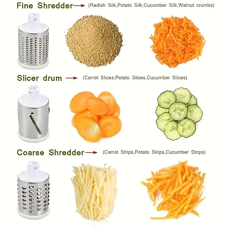 Vegetable Cutter and Slicer Manual Kitchen Cheese Chopper with 3 Sharp Drums