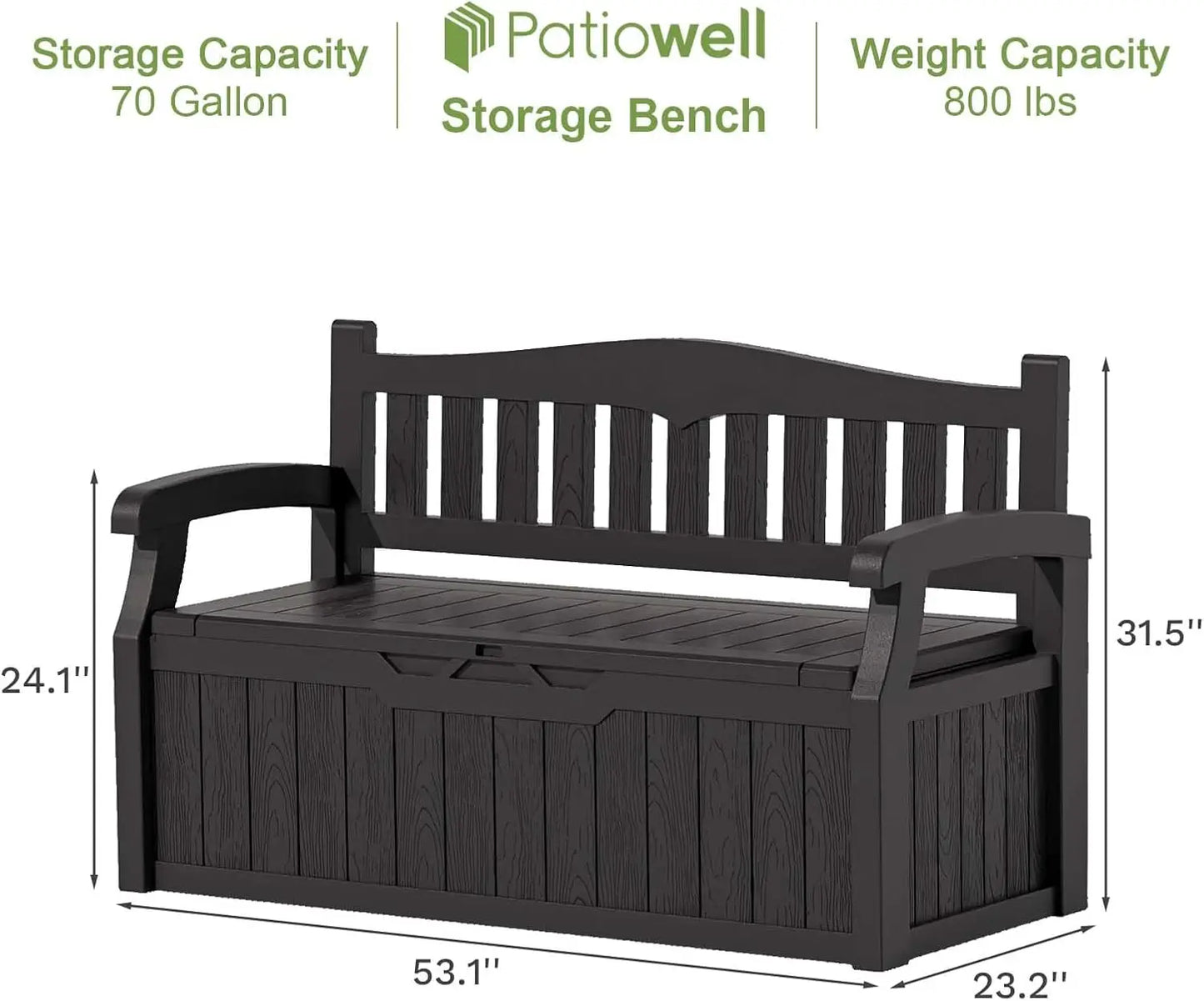 XMSJ 70 Gallon Plastic Storage Bench Water Resistant Deck Box for Patio Furniture Garden Tools Pool Outdoor