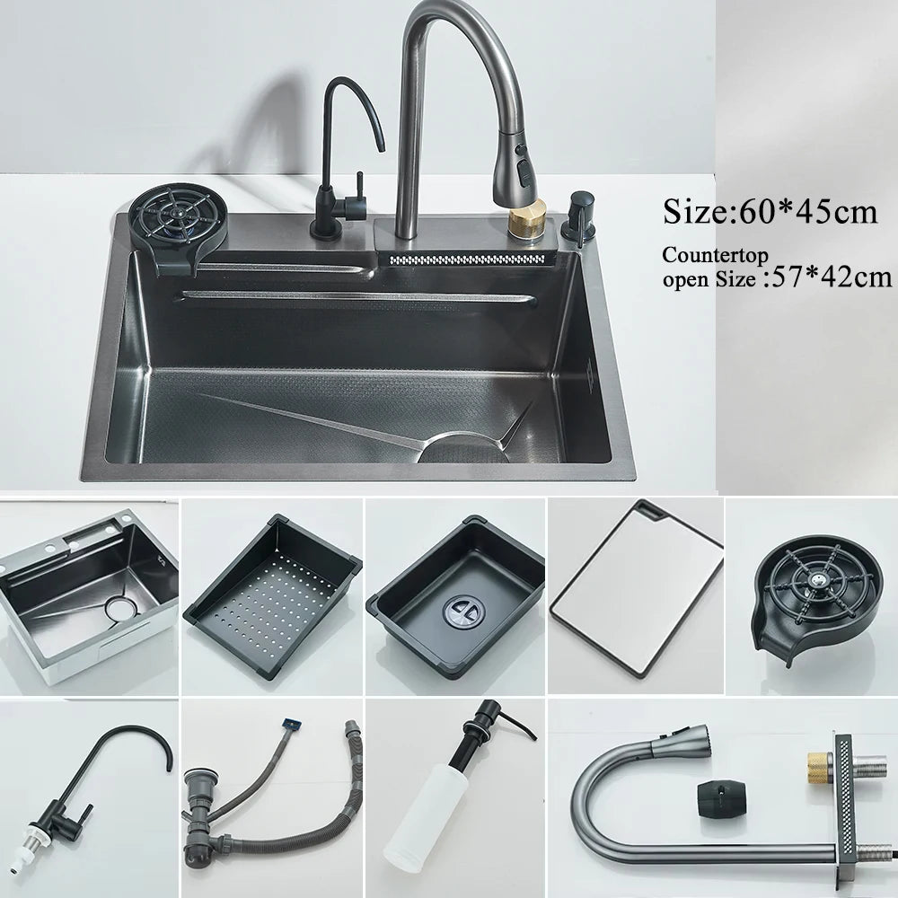 MYQualife 304 Stainless Steel Waterfall Kitchen Sink Faucet