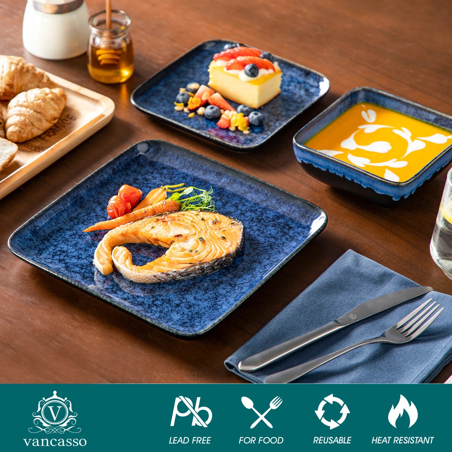 Vancasso Ceramic Dinner Set With Blue Reactive Glaze