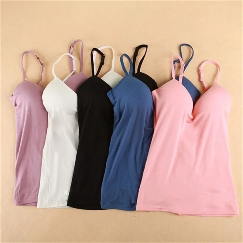 GAOKE Women's Solid Padded Camisole Top with Built-In Bra
