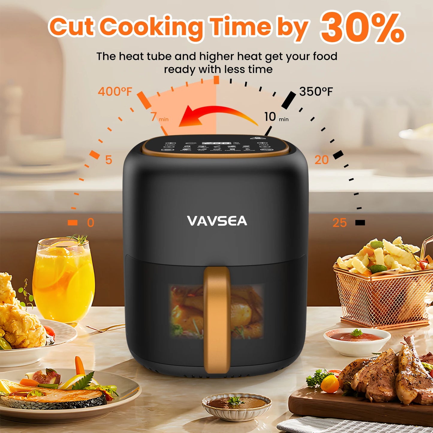 VAVSEA 10 in 1 Air Fryer with Clear Window 1600W Hot Airfryer Oven Digital LED Touch Screen Non Stick Basket 6.5QT