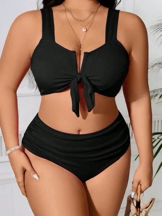 Plus Size Ribbed Bikinis Two Piece High Waist Bathing Suit