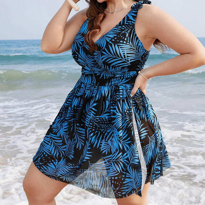 Stylish Plus Size One Piece Tankini Swim Dress for Women