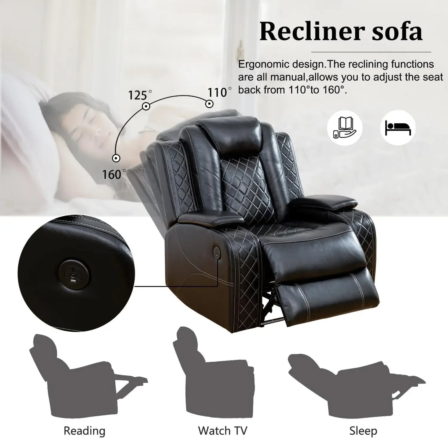 XMSJ Power Air Leather Recliner Sofa Set With LED Lights