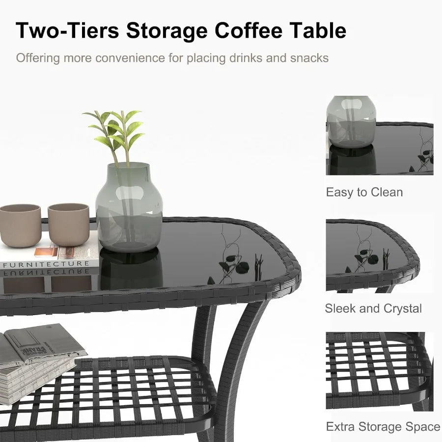 Hign Concerned 4 Piece PE Rattan Set Glass Table Cushions