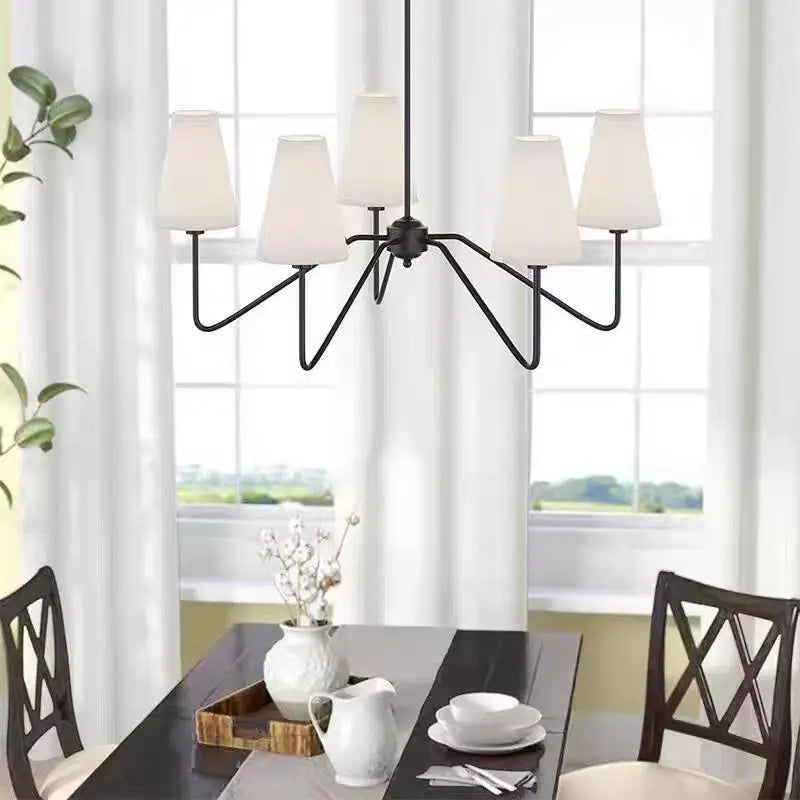 Collins Round Chandelier Fabric Branch Lamp Minimalist French Decorative Pendant Light for Hall Bedroom Study Rustic Hanging Light