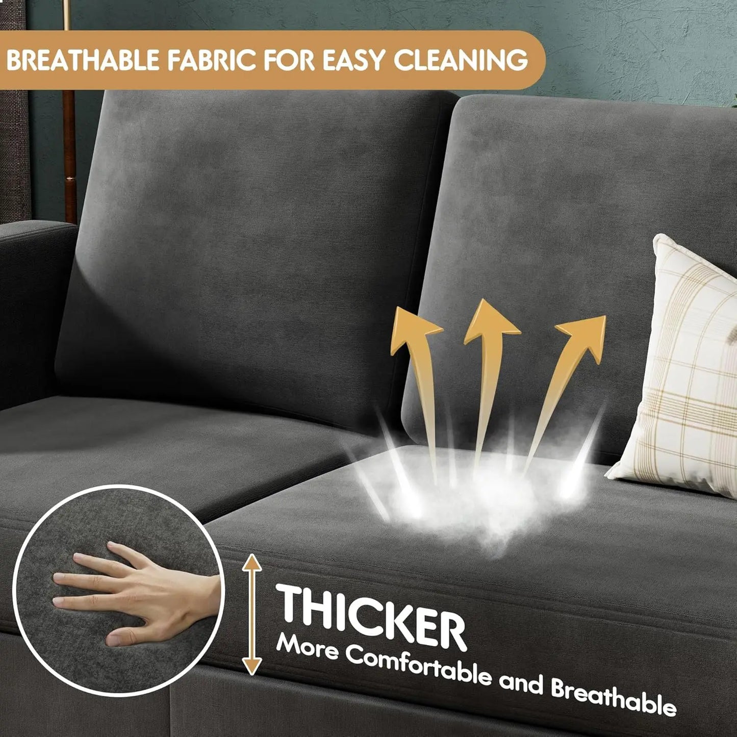 Ticify Velvet Sofa Couch With Ottoman For Living Room