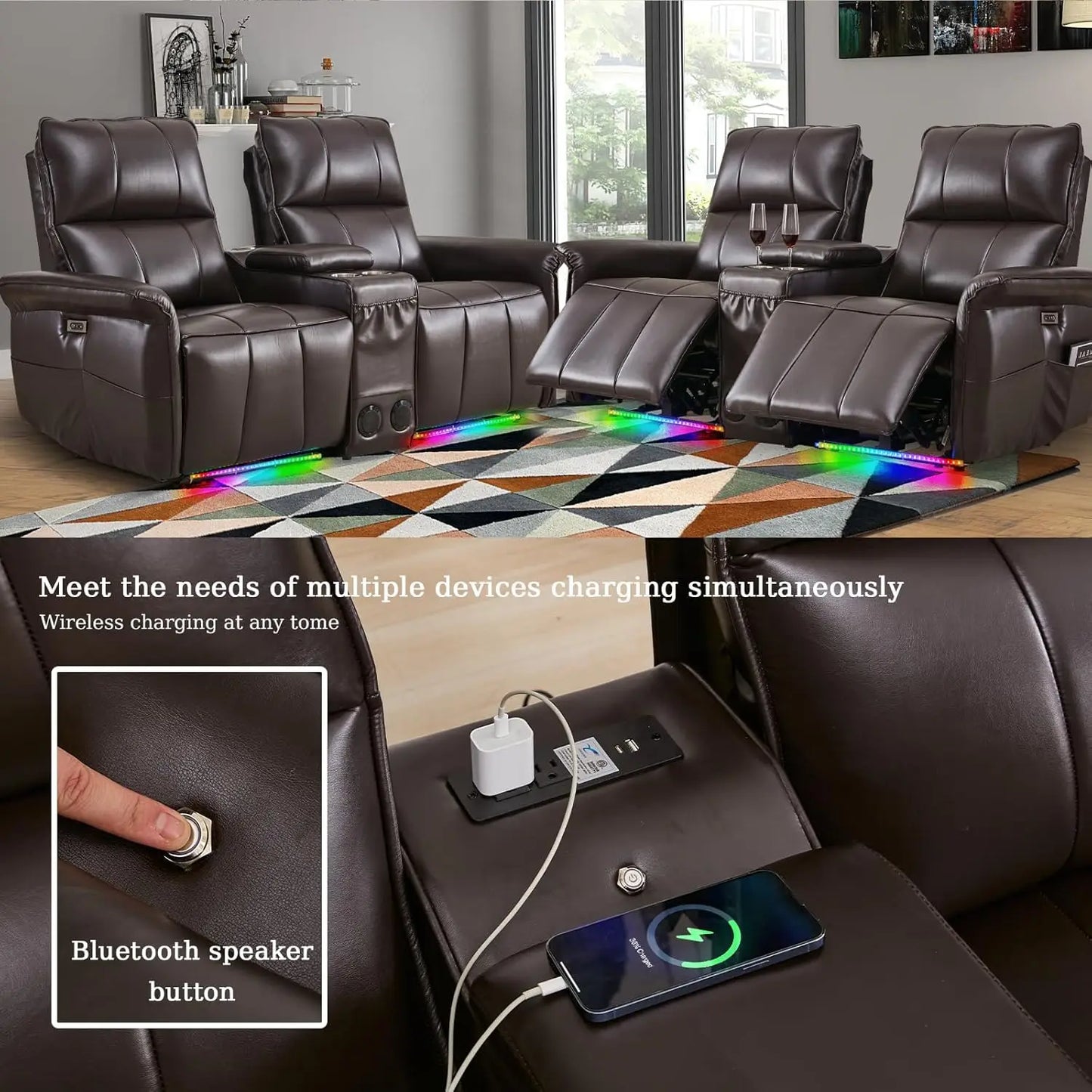 Electric Power Reclining Loveseat Sofa with Cup Holders