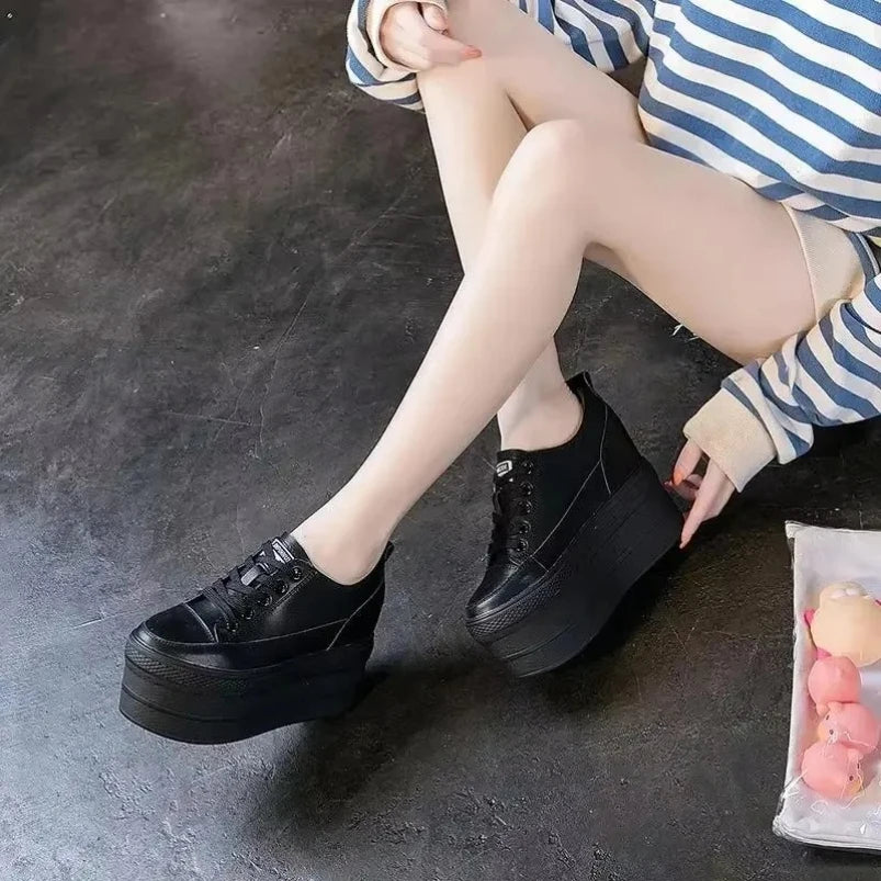 MVVJKE Genuine Leather Platform Sneakers For Women
