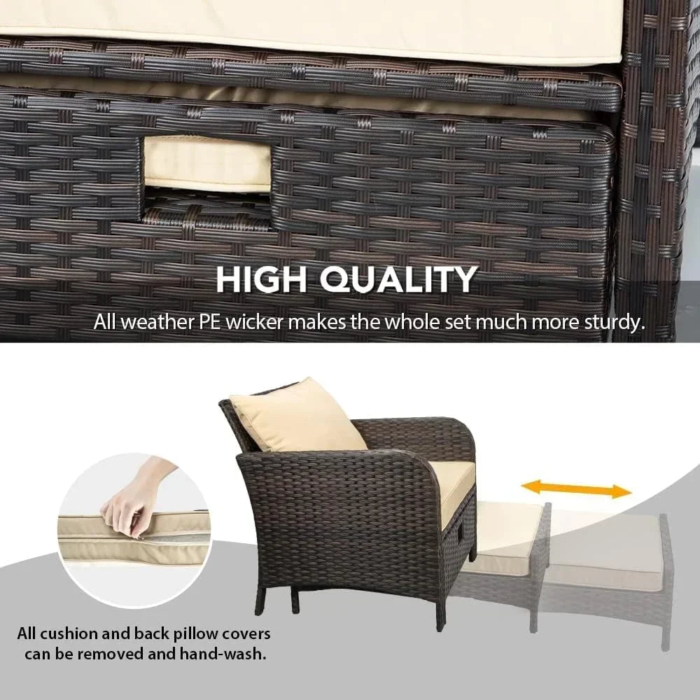 General 5 Piece Patio Conversation Set PE Wicker Furniture