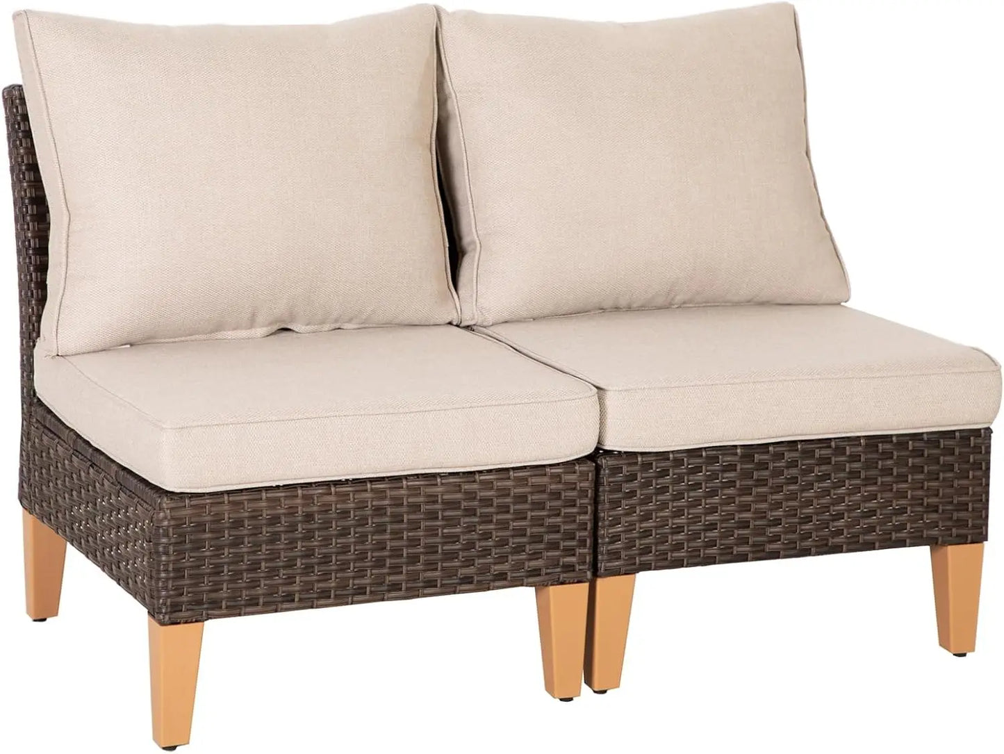 12 Piece Curved Outdoor Sectional Sofa Set Rattan Patio Conversation Set Beige