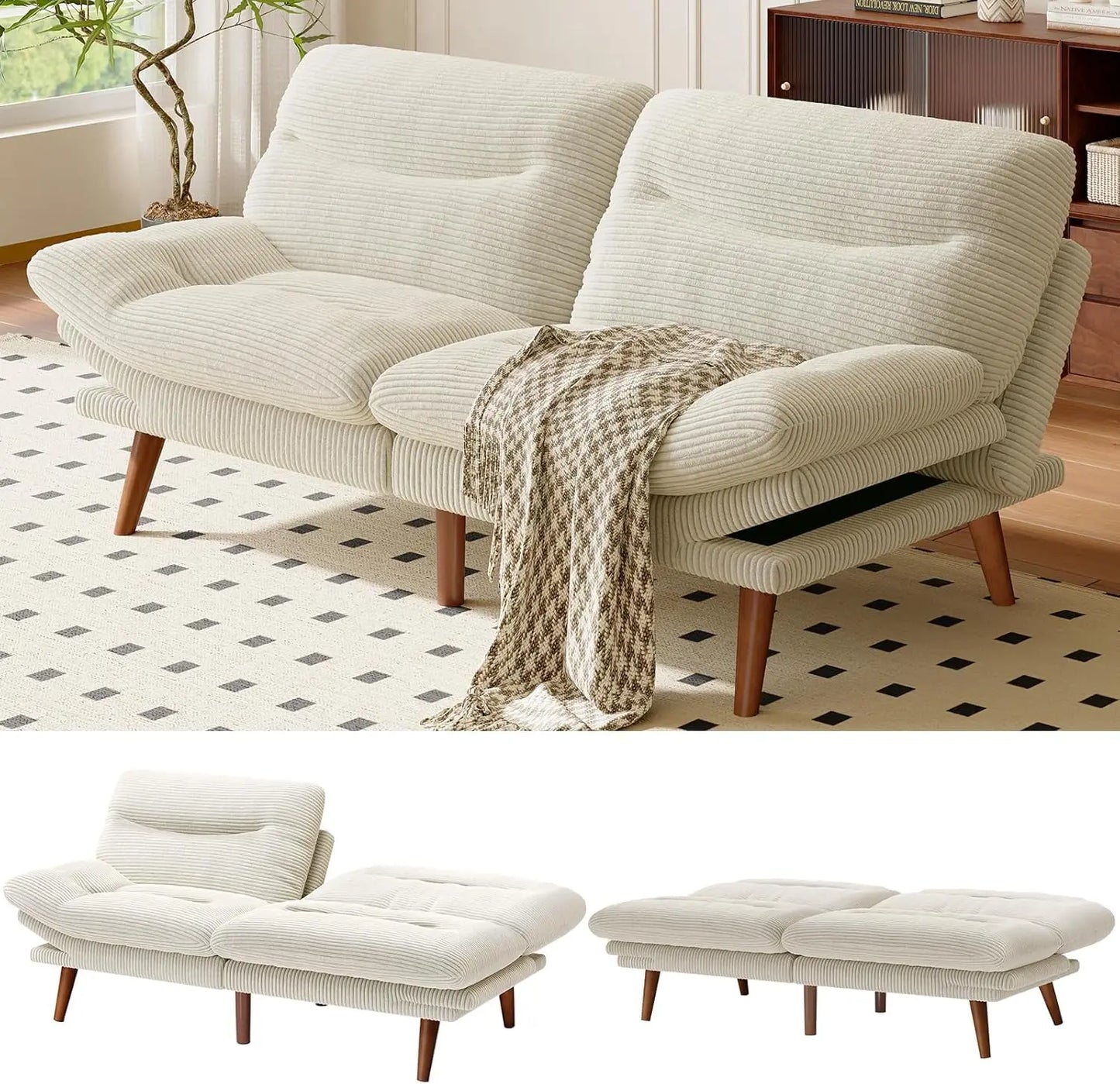 Guangbai Futon Sofa Bed Corduroy 2 In 1 Convertible Couch
